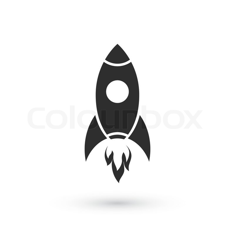 Black Vector Flying Rocket Icon On White Background Royalty Free 