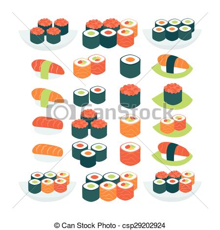 Flat icon maki set of maki sashimi japanese food Vector Image