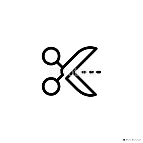Black scissors icon set with cut line on white background | Stock 