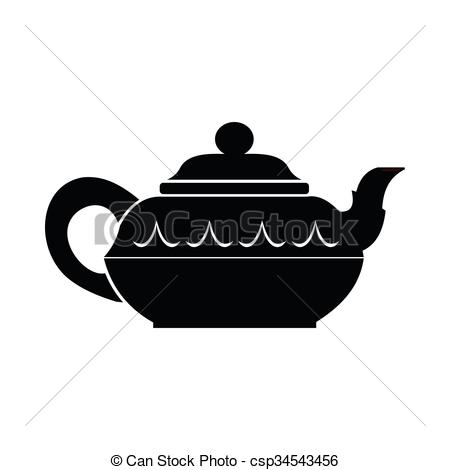 Chinese brown teapot icon, flat style . Chinese brown teapot 