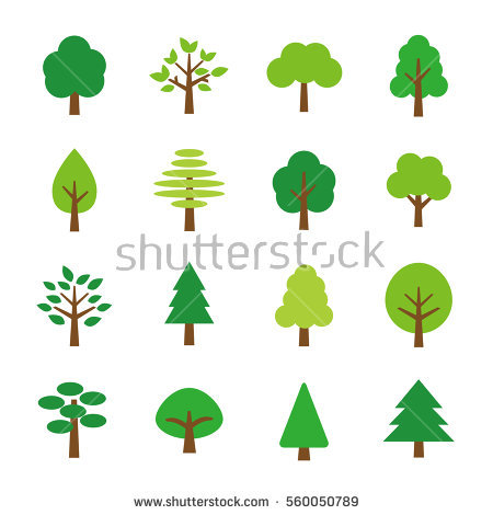 Vector Simple Green Tree Icon Set Stock Vector - Illustration of 