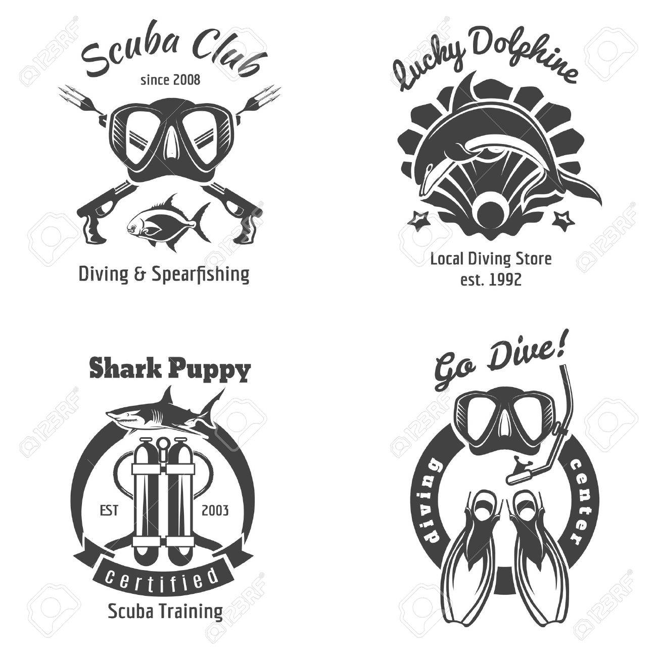 Sea Travel Icon Set With Underwater Diving Animals. Dolphin 