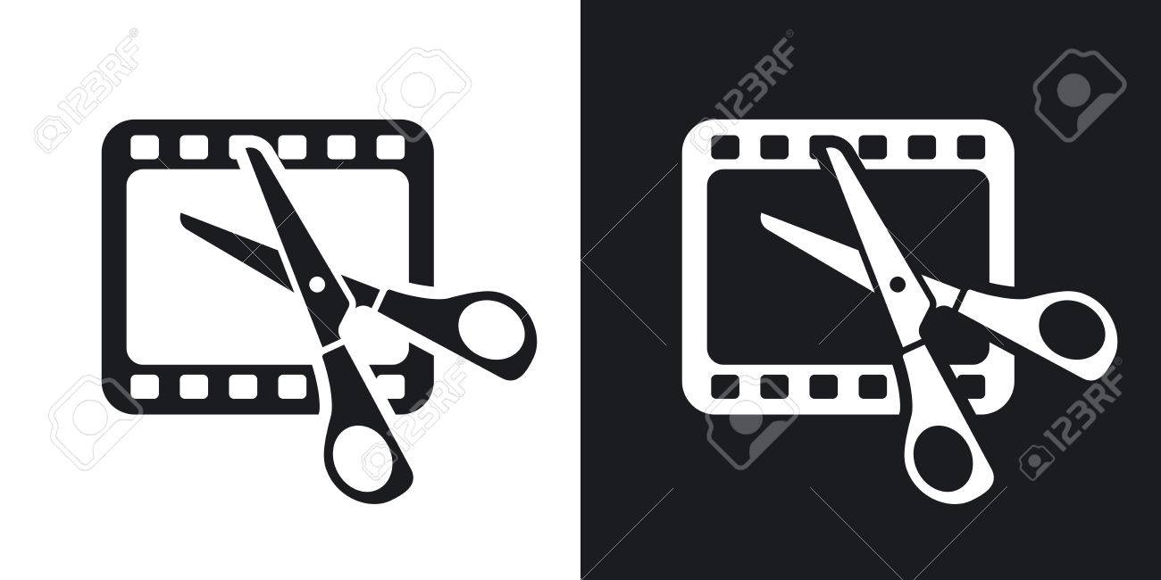 Vector Video Editing Icon. Two-tone Version On Black And White 