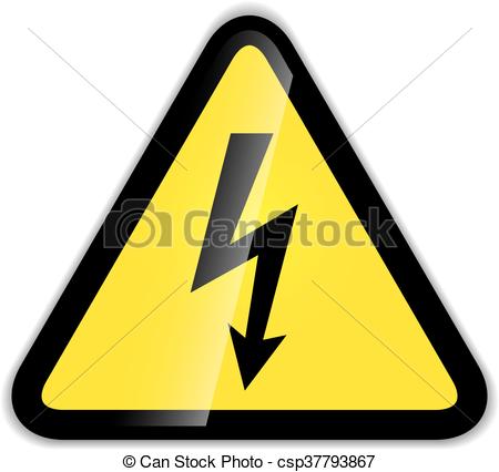 Bright high voltage icon with shadow isolated on white. clip 