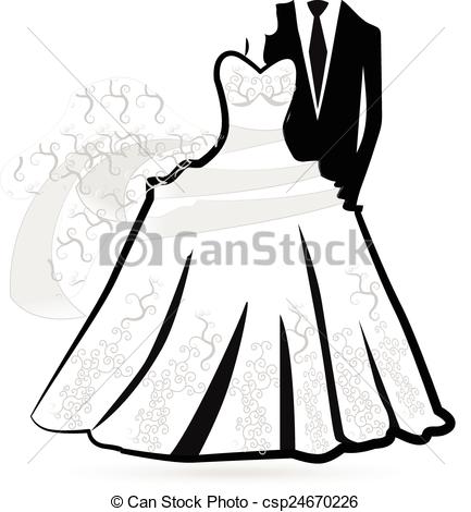 Wedding dress set. Set of silhouette images of wedding dress 