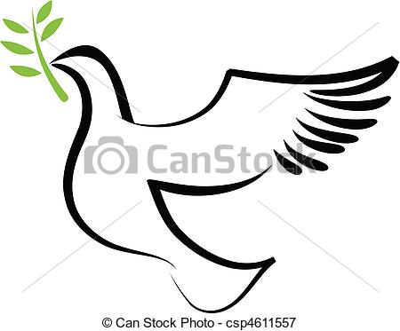 Flying Dove Holding An Olive Branch As A Sign Of Peace Line Art 