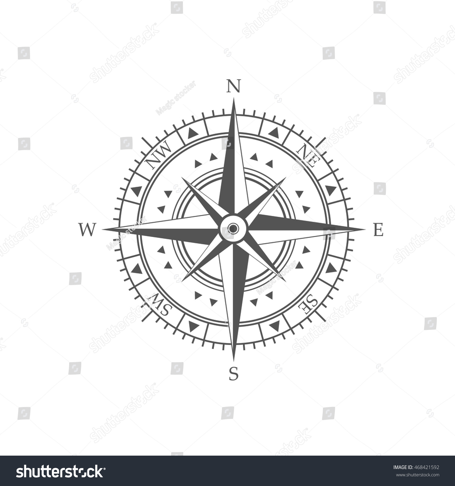 Vintage Compass Wind Rose Icon Over White Background. Navigation 