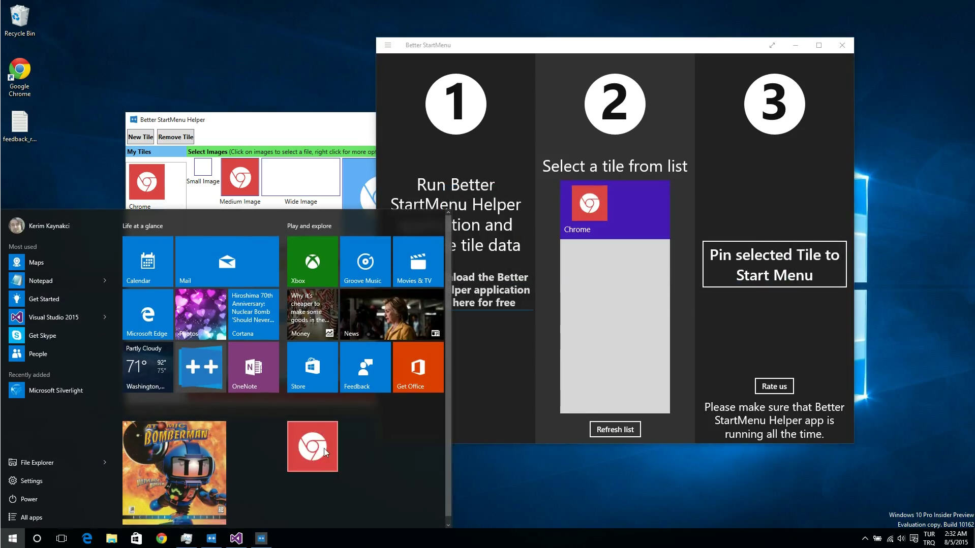 How to create custom Start menu Tiles in Windows 10 using 