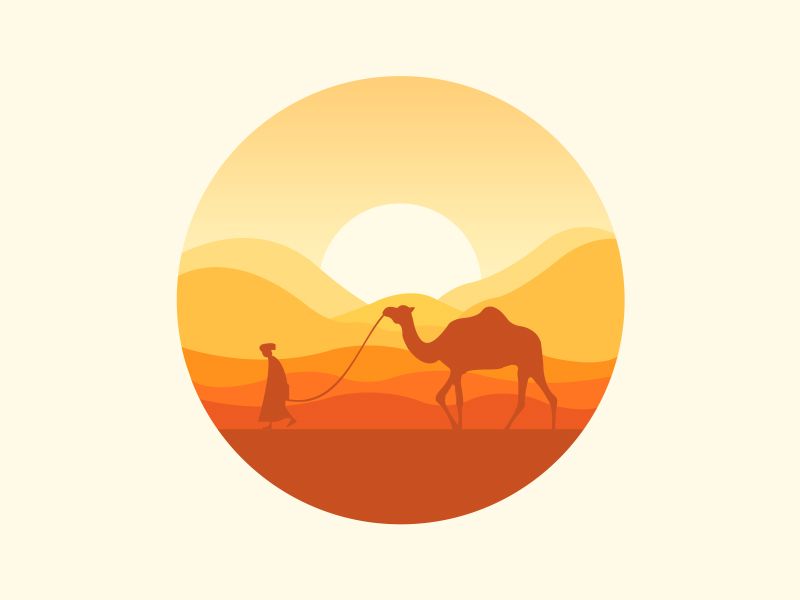 Camel,Camelid,Arabian camel,Desert,Natural environment,Illustration,Aeolian landform,Landscape,Sky,Sahara,Wildlife,Livestock,Art,Fawn,Logo