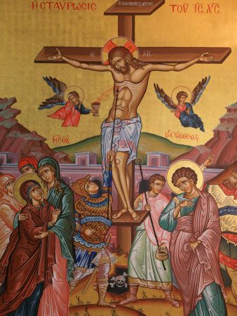 Religious item,Crucifix,Art,Painting,Mythology,Artifact,Symbol,Holiday,Prophet,Tapestry,Cross,Textile,History,Middle ages,Mural
