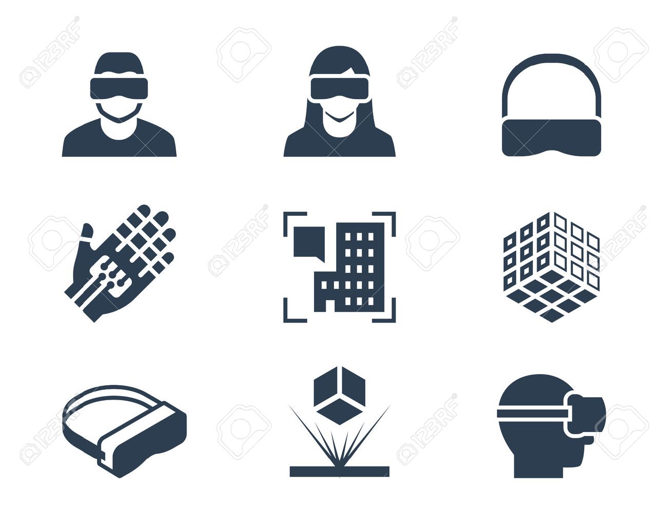 Virtual and augmented reality glasses icons. Virtual and 