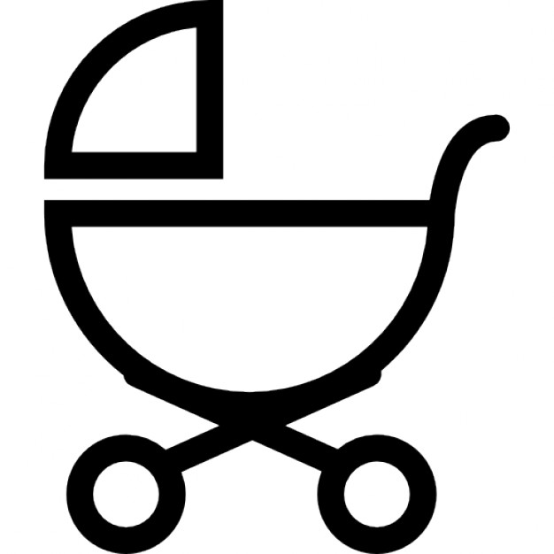 Red baby stroller icon. Cartoon illustration of red baby stroller 