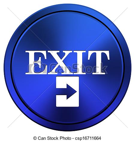 Exit Icon, Dark Blue Round Metallic Internet Button, Web And 