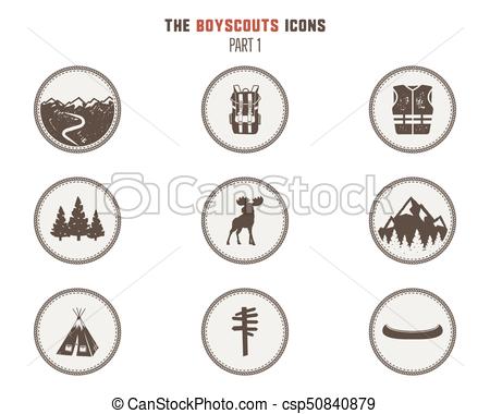 Boy scout simply icons. Boy scout icons set for web sites eps 