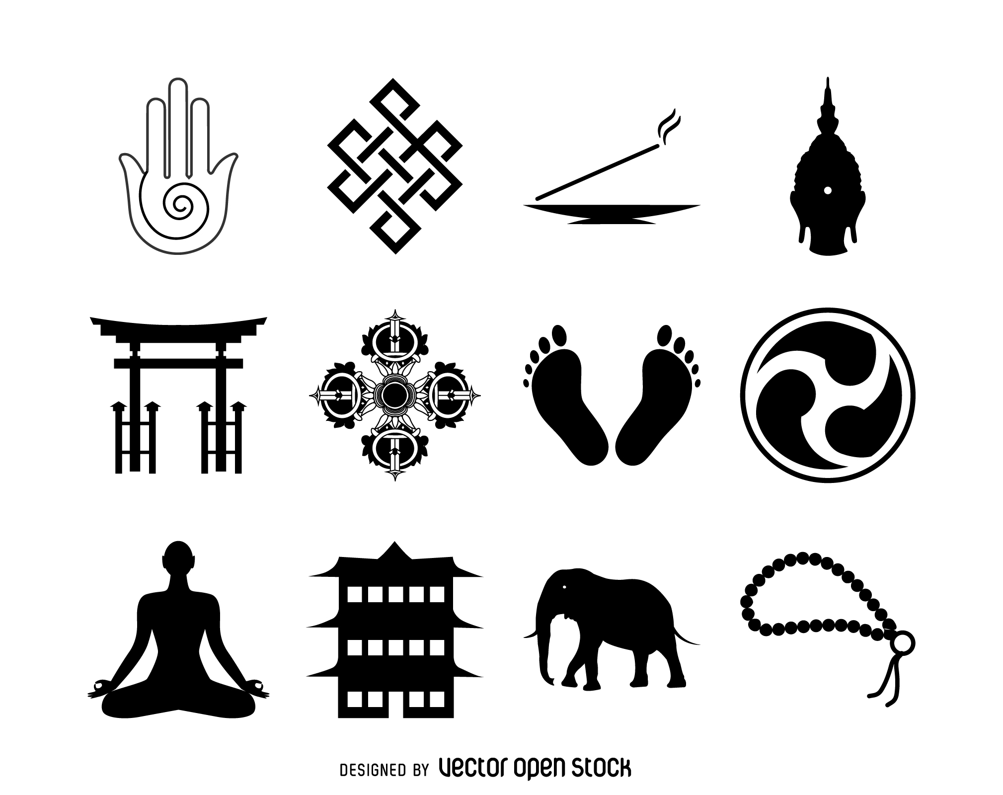 Oriental Icons Set Symbols Of The Buddha Vector Art | Getty Images