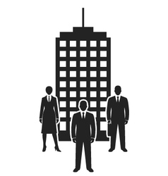 Business team standing near building black icon Vector Image
