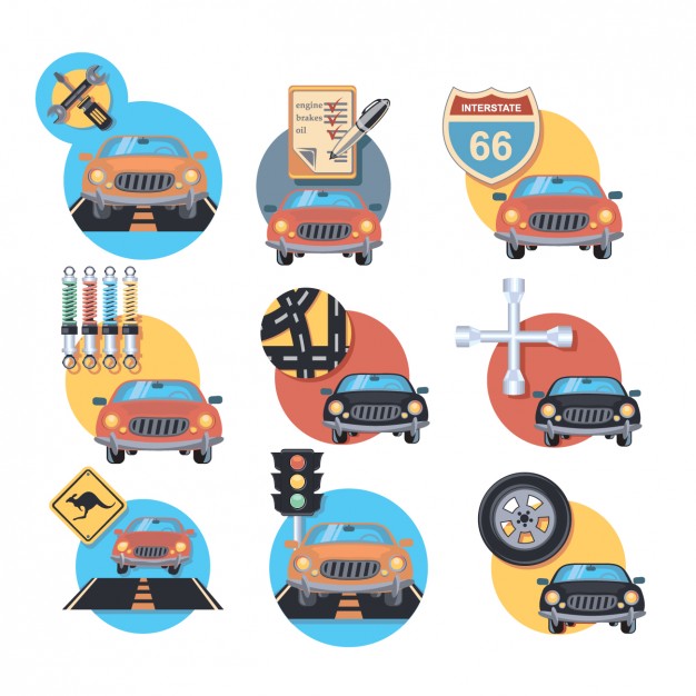 Tourist and travel vehicles - car, bus and trailer icons Royalty 
