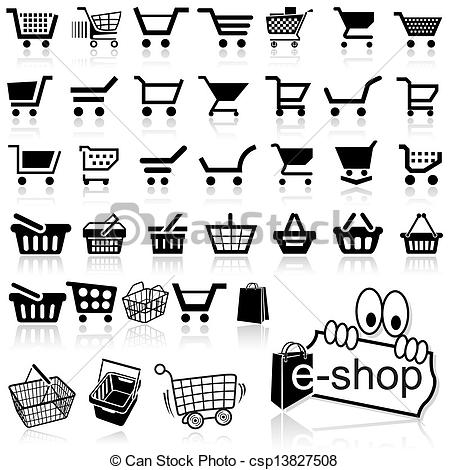 Shopping cart icon - set of black icons, vector illustration 