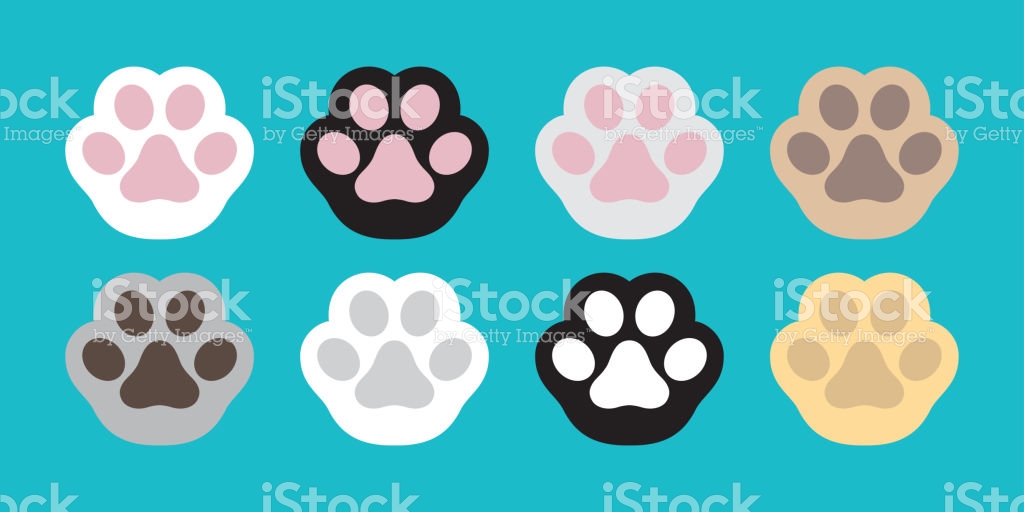 Cat Paw Print Icons Set With Long Shadow Stock Vector 