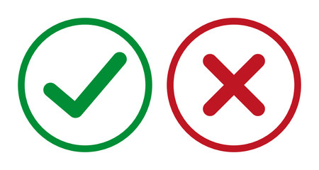 Tick And Cross Brush Signs. Green Checkmark OK And Red X Icons, On 