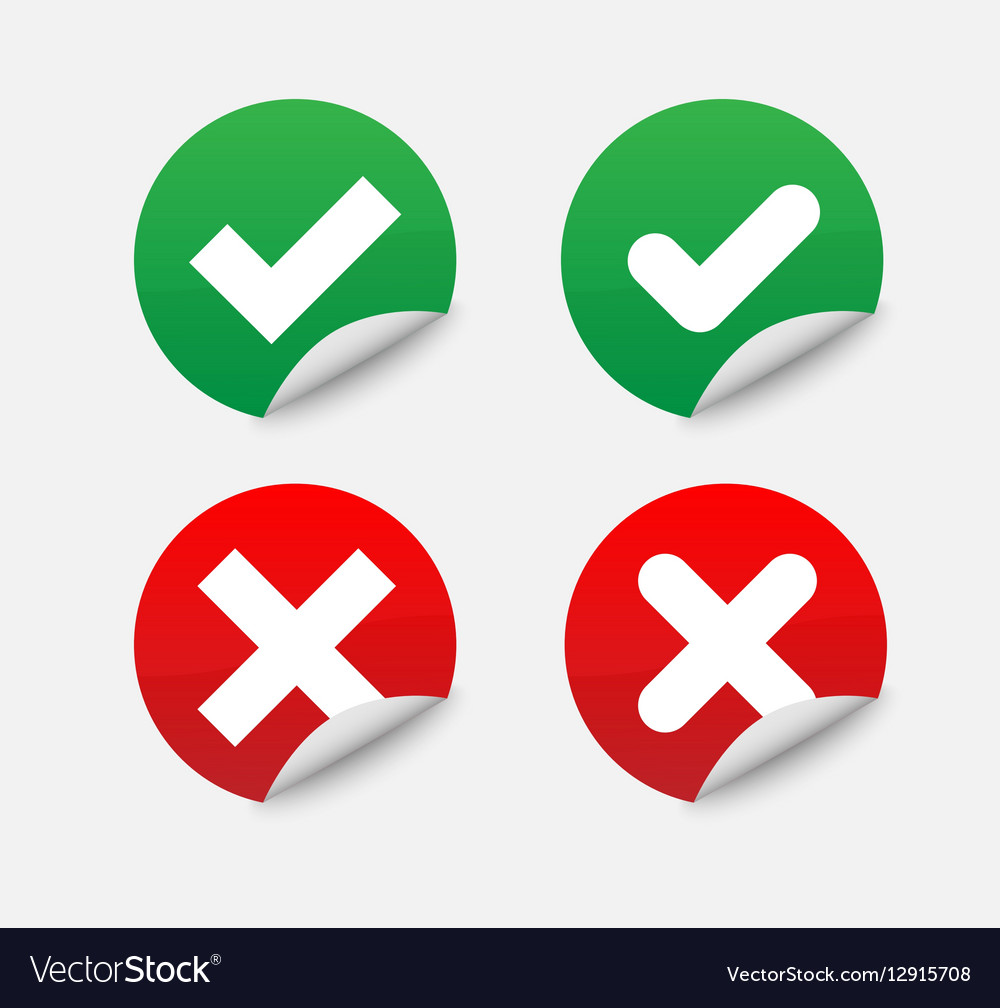 checkmark and x or confirm and deny line art color icon for apps 