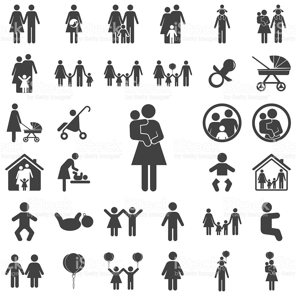 Vector Restroom Icons: Lady, Man, Child And Disability Stock 