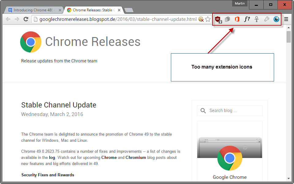 Chrome 49 Update Fills Your Toolbar With Your Extensions | News 