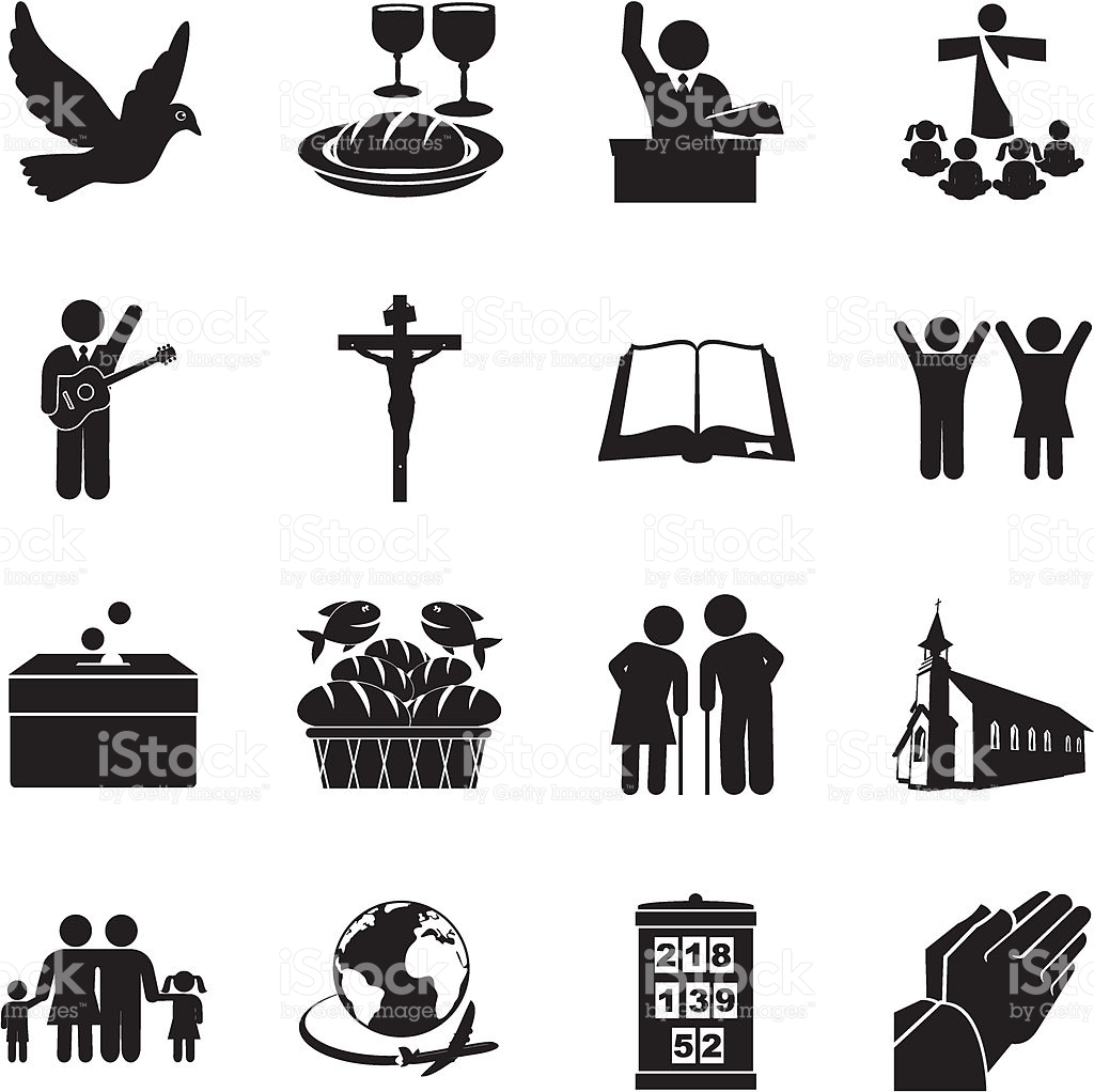 Religion, catholic church icons. Modern black icons set with 
