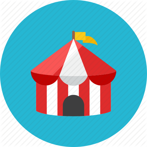 Circus tent icon on yellow background Royalty Free Vector Clip Art 