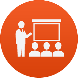 The training icon. Teacher and learner, classroom, presentation 
