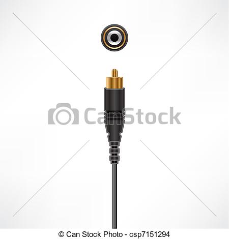 Tv cable vector. Vector illustration coaxial cable with clip 