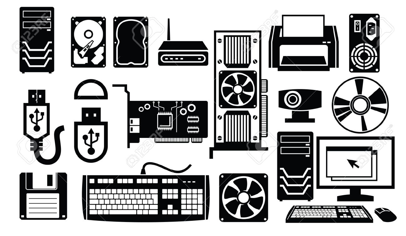 Computer Hardware Icons. PC Components. Raster Version Stock Photo 