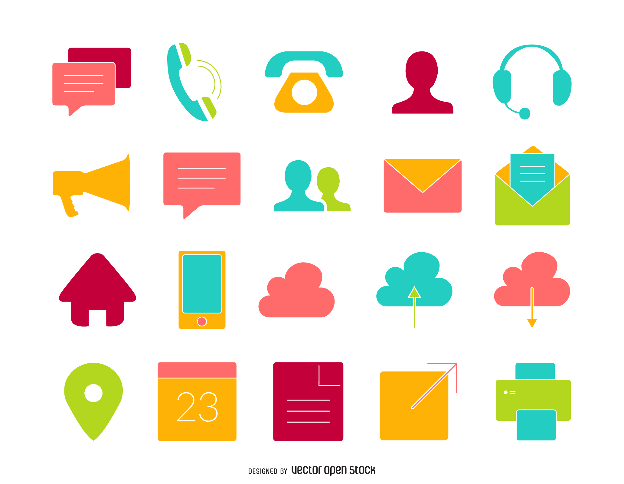 Contact Us Icons. Simple Flat Vector Icons Set On White Background 