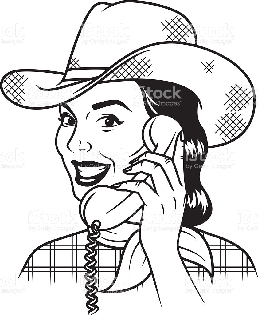 Vintage Retro Cowgirl On The Phone Line Art Icon Stock Vector Art 