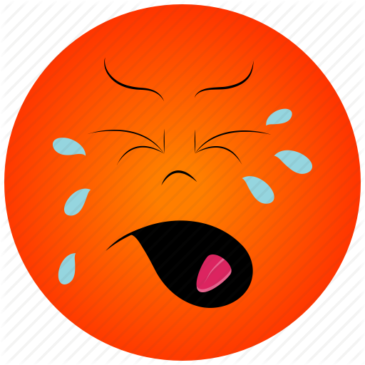 Crying face emoticon with tear icon in cartoon style on a white 