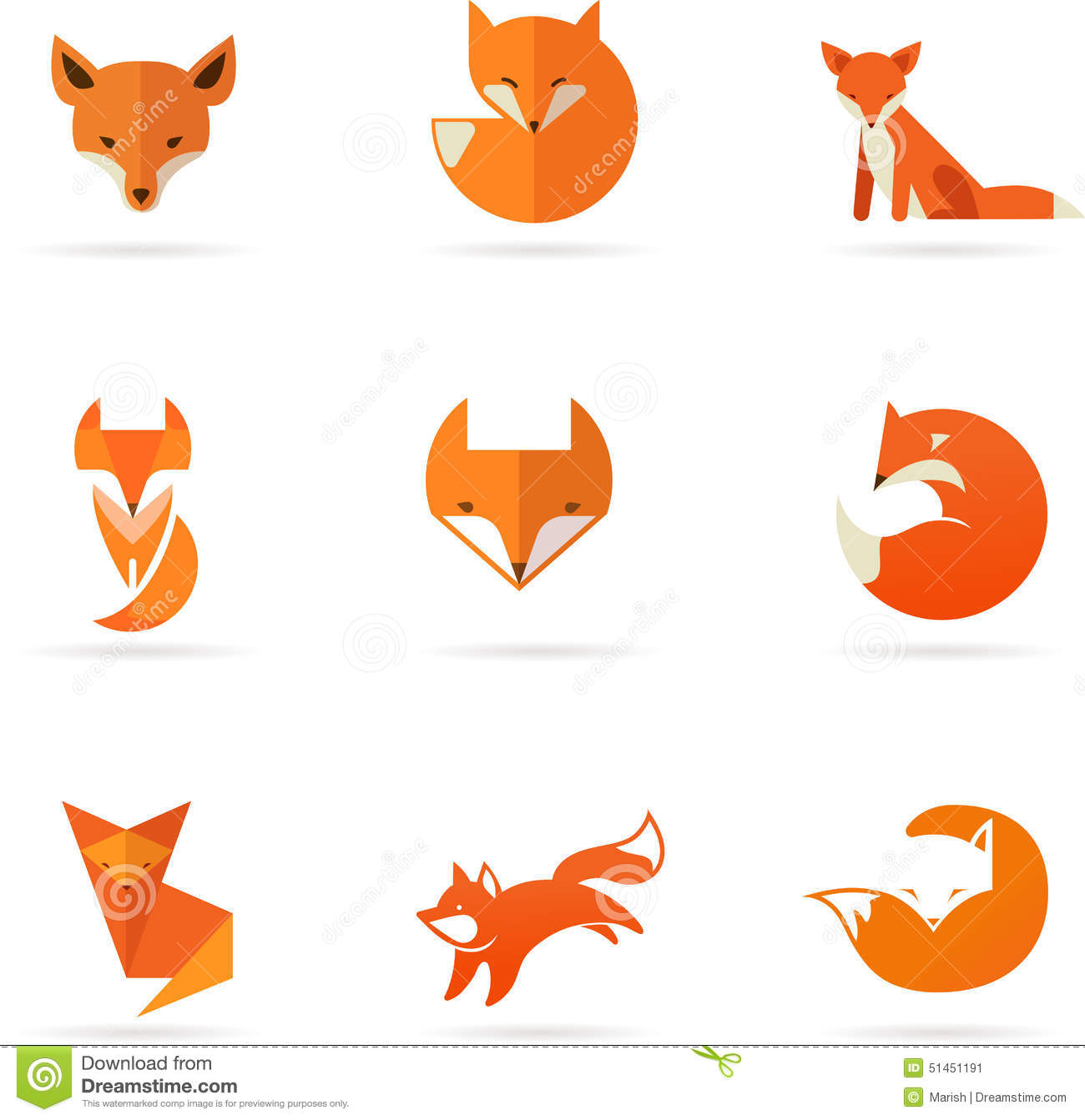 Flat Design Cute Fox Cartoon Icon Vector Illustration Royalty Free 