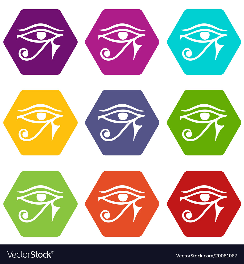 Eye of horus egypt deity icon set color hexahedron