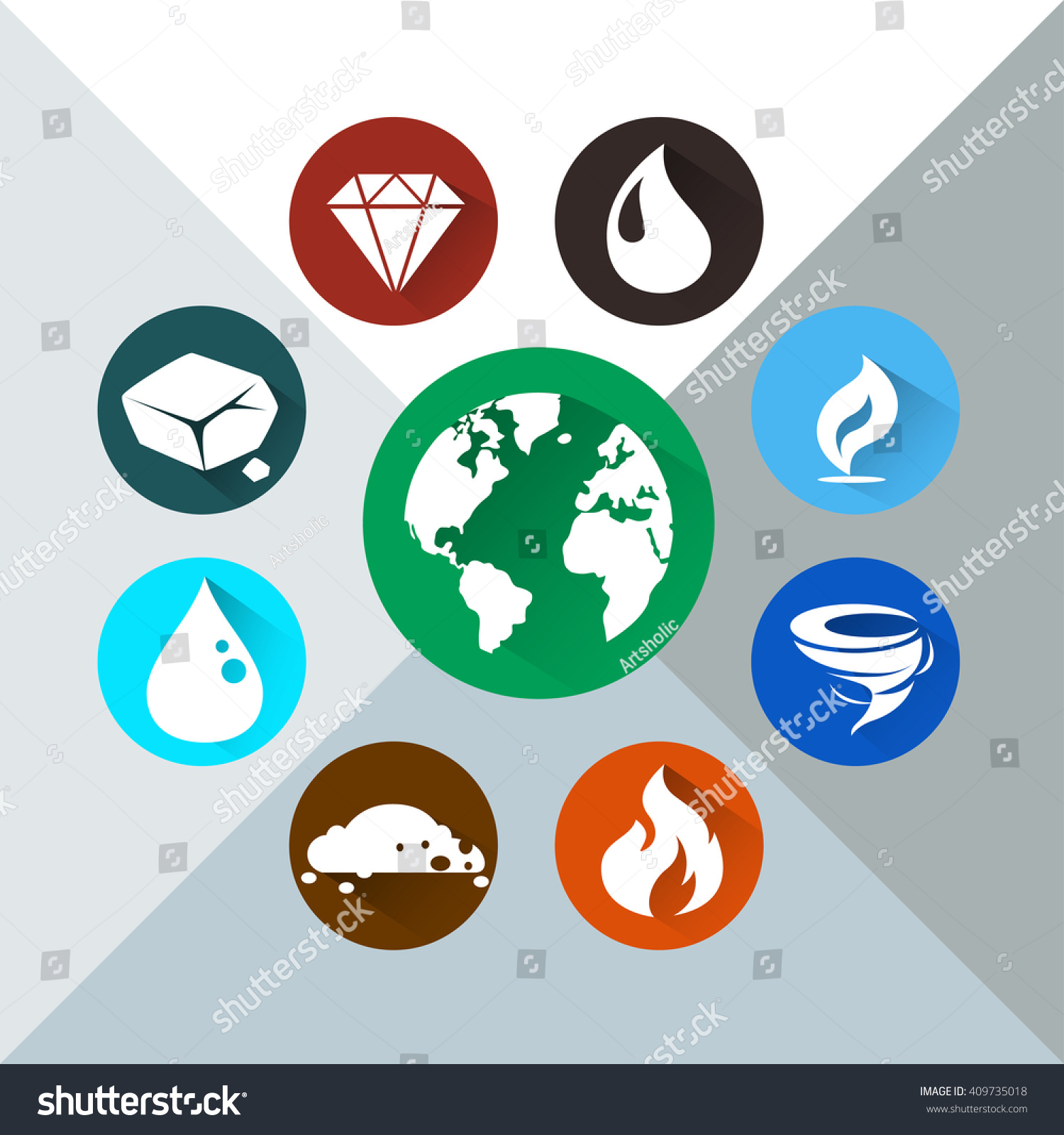 Icons Elements Earth Water Air Fire Stock Vector - Illustration of 