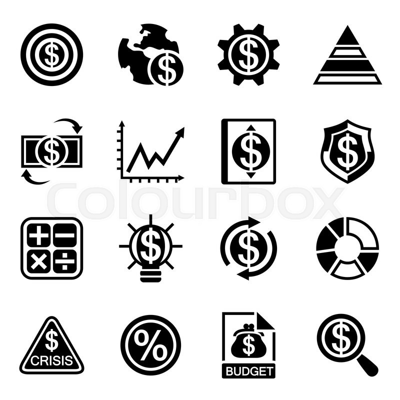 Black economic icons set Royalty Free Vector Image