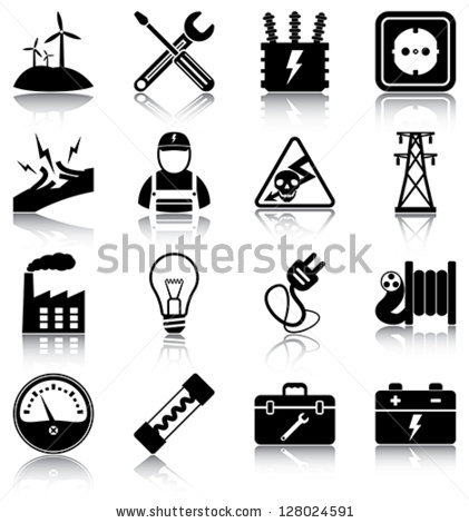 Lamp And Bulbs Black Vector Icons Set. Electrical Symbols Stock 