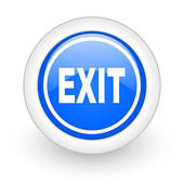 Exit icon, blue website button on white background Stock Photo 