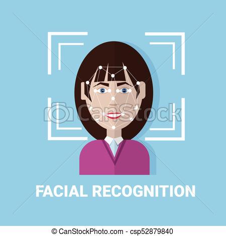 Facial recognition biometrics scanning of female face icon eps 