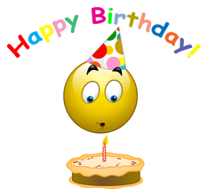 Emoticon,Smiley,Yellow,Birthday,Party supply,Smile,Party hat,Clip art,Icon,Happy,Birthday candle,Party,Graphics