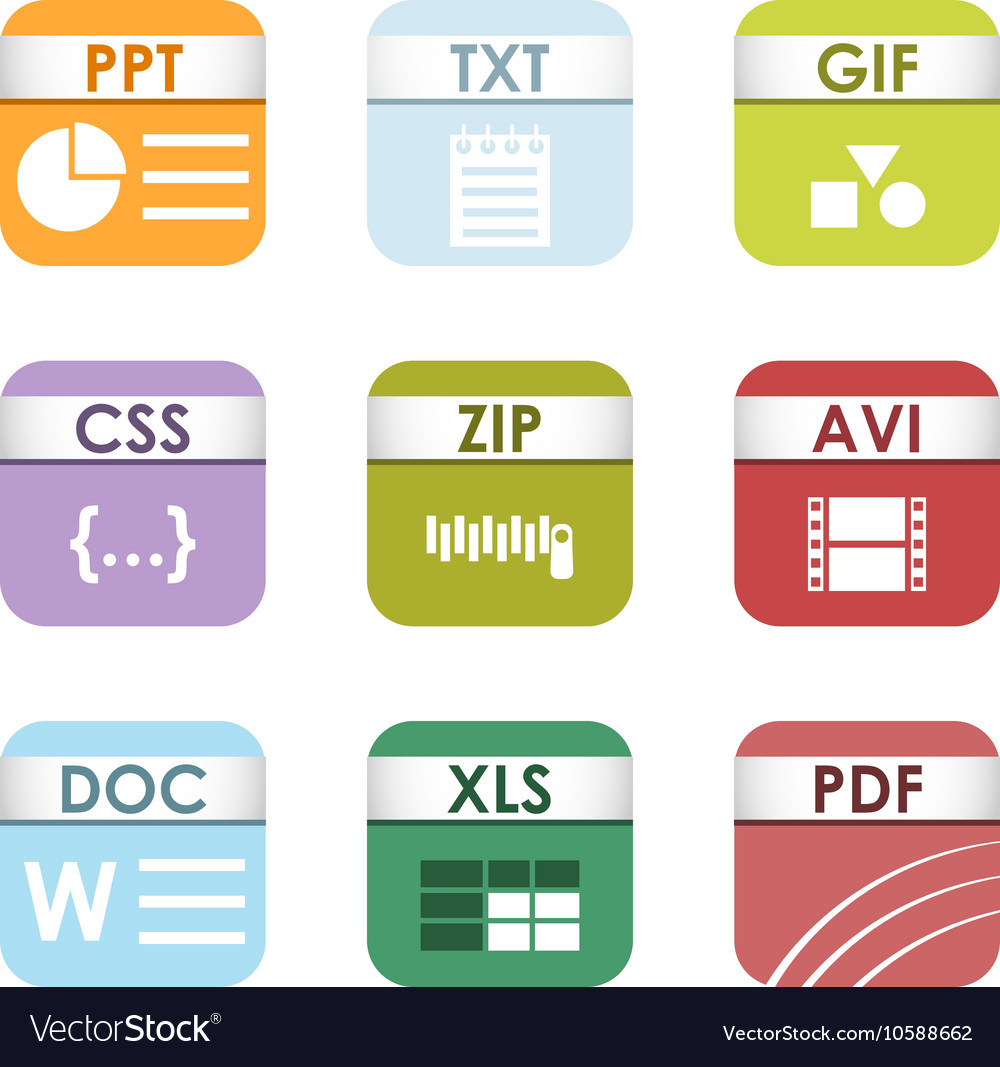 Flat Style File Type Icon Set Vector Art  Graphics | freevector.com