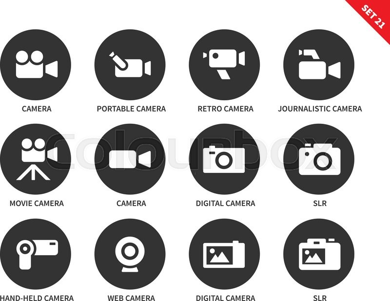 Camera and technology vector icons set. Movie and film industry 