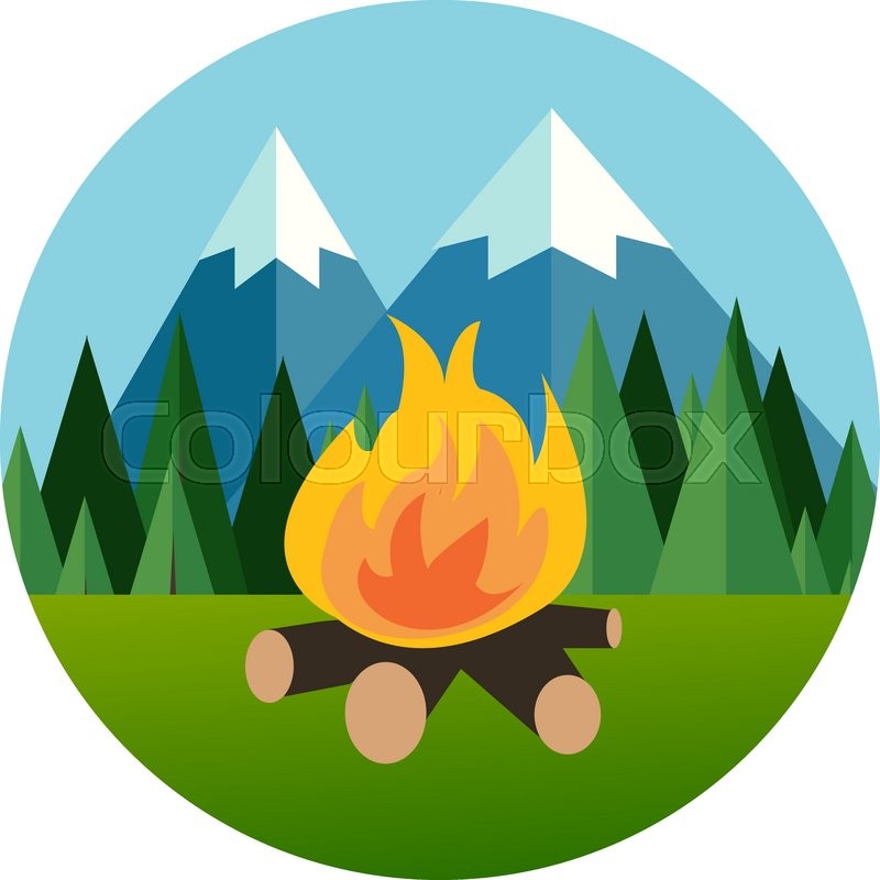 Flat icon on stylish background forest fire. Flat icon on 
