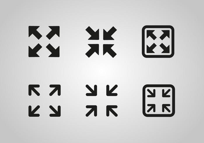 Vector black full screen icon set on white background. And exit 