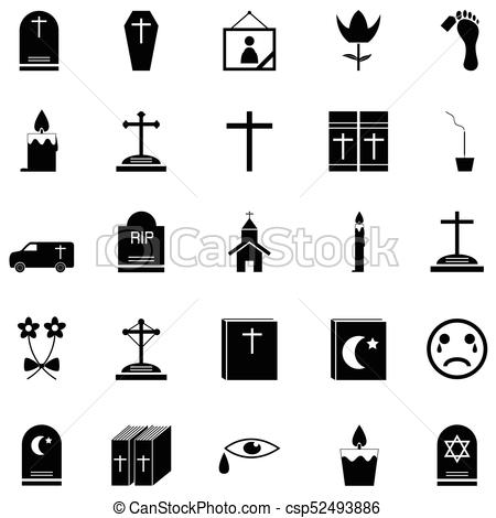 Vector black line funeral icons set Stock Vector Art 