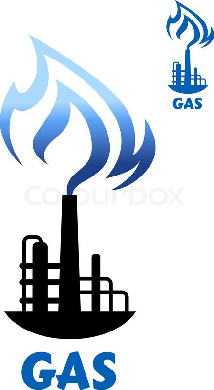 Gas Processing Factory Icon With Blue Flame Stock Vector 