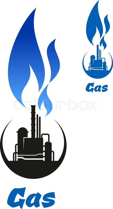 Natural gas processing factory icon with spray tower, pipelines 